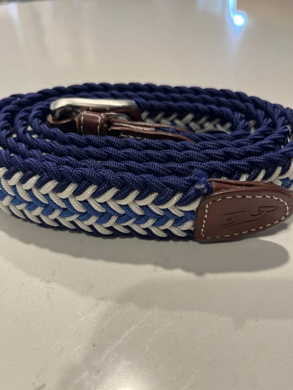 VINEYARD VINES Navy & White Woven Braided Belt NWOT sz 46